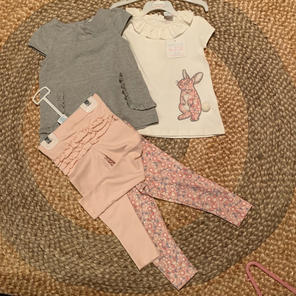 NWT 4pc GIRLS SHIRT LEGGING BUNNY SET 18m